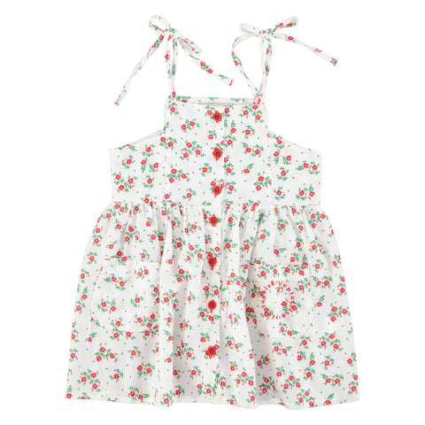 Piupiuchick Short Dress Ecru W/ Red Flowers Allover
