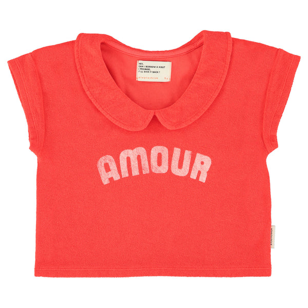 Piupiuchick T'Shirt W/ Peter Pan Collar Red W/ "Amour" Print