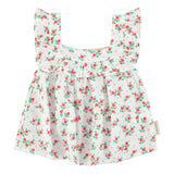 Piupiuchick Sleeveless Blouse Ecru W/ Red Flowers Allover