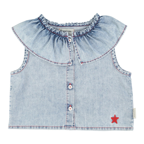 Piupiuchick Sleeveless Blouse W/ Collar Blue Light Denim
