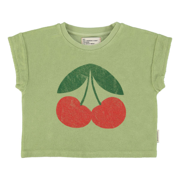 Piupiuchick T'Shirt Light Olive W/ Cherry Print