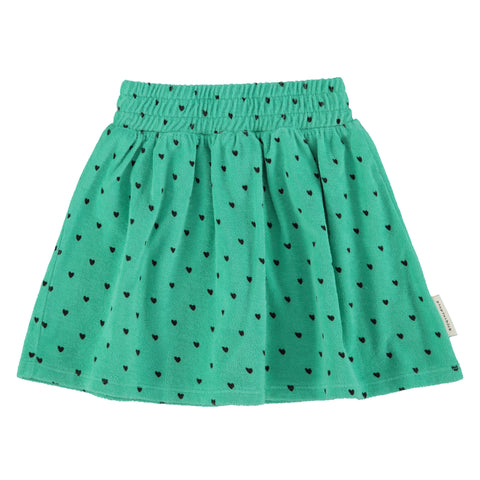 Piupiuchick Knee-Lenght Skirt Green W/ Black Hearts Allover