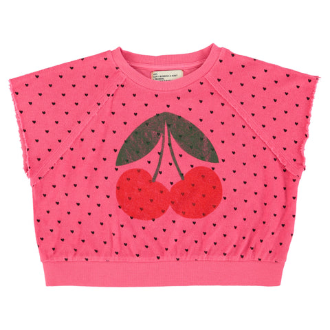Piupiuchick Sleeveless Sweatshirt Pink W/ Cherry Print