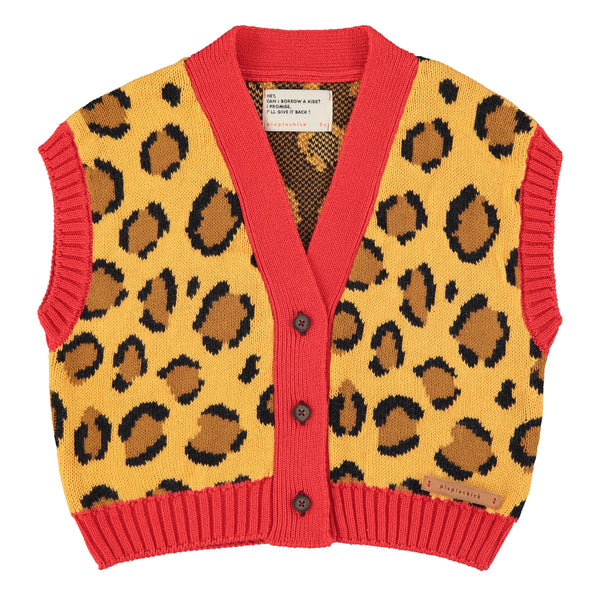 Piupiuchick Knitted Waistcoat Mustard Animal Print