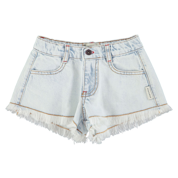 Piupiuchick Shorts W/ Fringes Washed Light Blue Denim