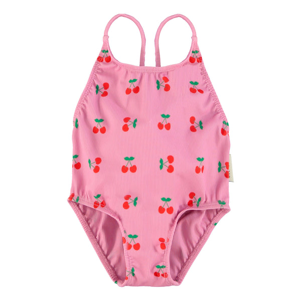 Piupiuchick Swimsuit W/ Crossed Straps Pink W/ Cherries Allover