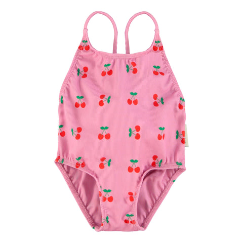 Piupiuchick Swimsuit W/ Crossed Straps Pink W/ Cherries Allover