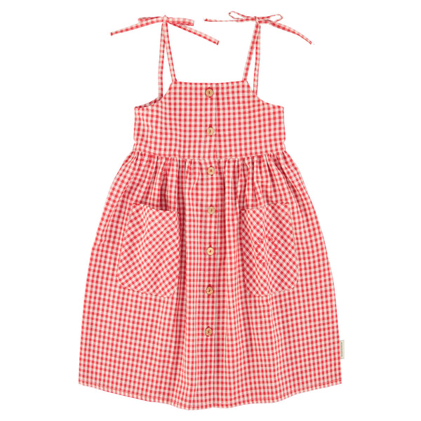 Piupiuchick Short Dress Red & Ecru Checkered