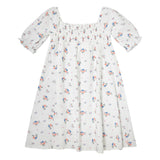 Tocoto Vintage Balloon Sleeve Flowers Midi Dress Off White