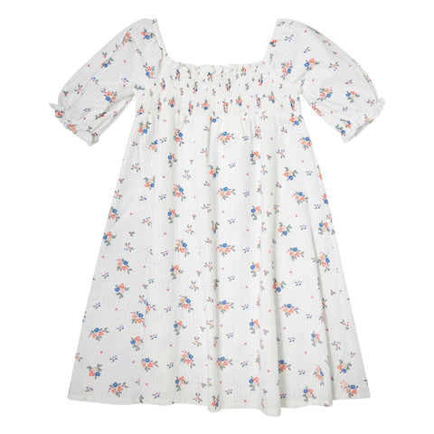 Tocoto Vintage Balloon Sleeve Flowers Midi Dress Off White