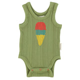 Piupiuchick Sleeveless Bodysuit Olive W/ Ice Cream Print