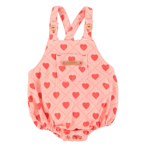 Piupiuchick Baby Romper Pink W/ Red Hearts Allover