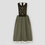 Popelin midi dress moss green with embroidered bib || 102.1