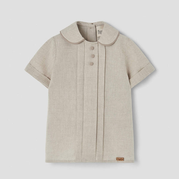 Popelin Sand Linen Shirt With Central Panel ||19.3