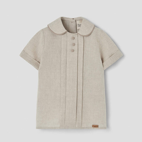 Popelin Sand Linen Shirt With Central Panel ||19.3