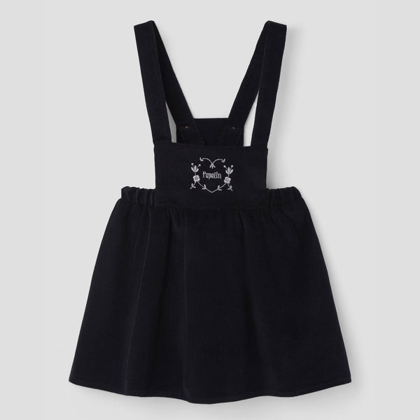 Popelin short dress black corduroy with embroidered bib || 43.4