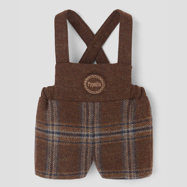 Popelin short romper brown plaid woollen with embroidery appliqué || 8.1