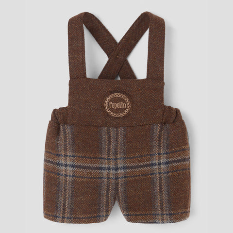 Popelin short romper brown plaid woollen with embroidery appliqué || 8.1