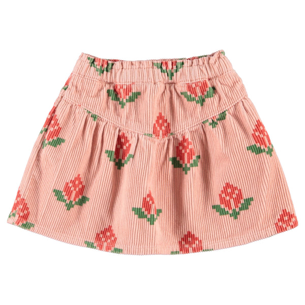 Piupiuchick Knee-Lenght Skirt | Pink W/ Big Flowers