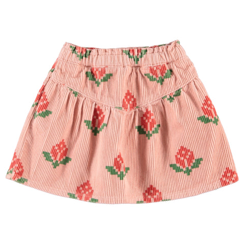Piupiuchick Knee-Lenght Skirt | Pink W/ Big Flowers