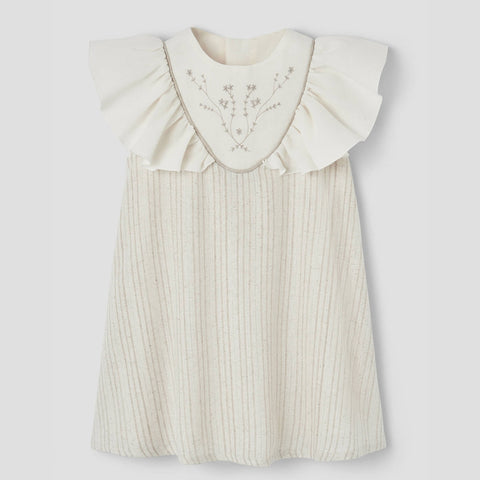 Popelin Lurex Short Dress With Embroidered Yoke ||40.1