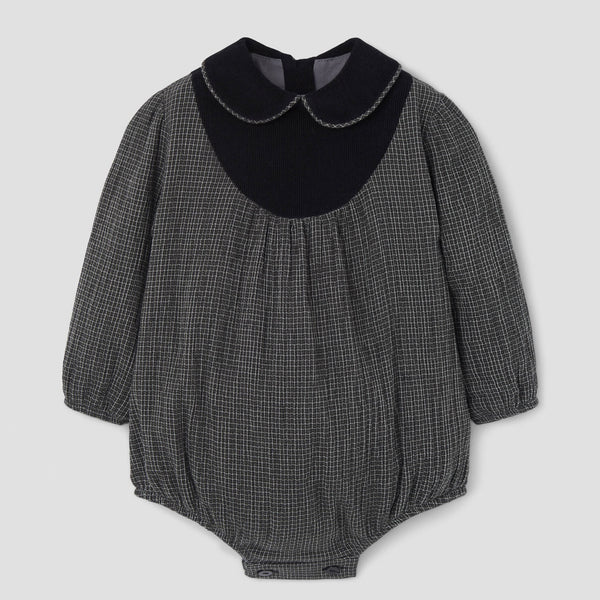 Popelin romper black gingham with baby collar and yoke || 2.4