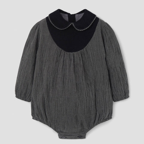 Popelin romper black gingham with baby collar and yoke || 2.4