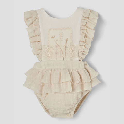 Popelin Off-White Romper Suit With Embroidered Bib ||3.1