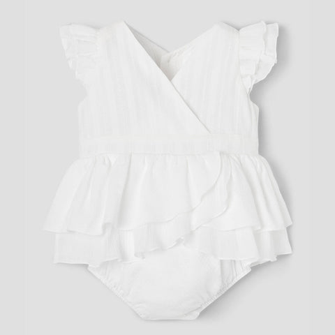 Popelin White Romper Suit With Crossover Front ||5.1