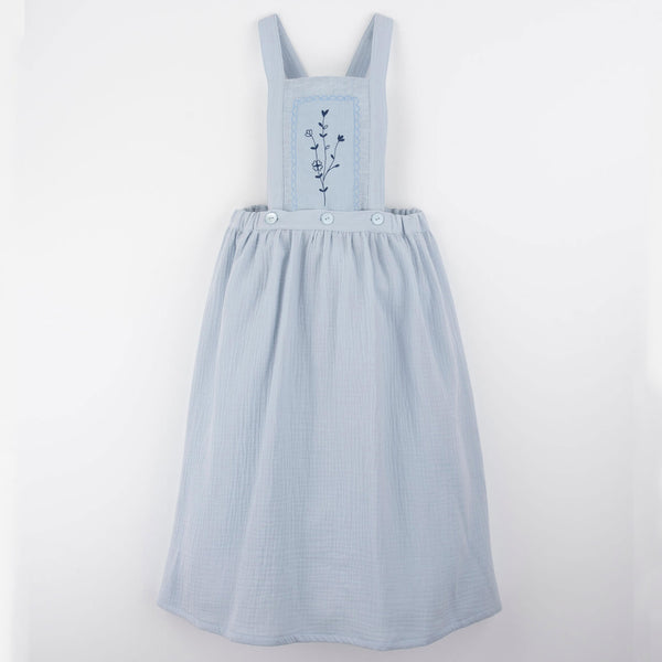 Popelin Blue Midi Skirt With Embroidered Bid ||23.7