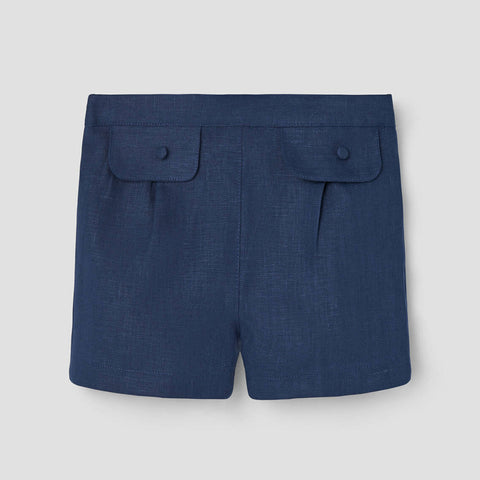 Popelin Navy Blue Linen Shorts With Flaps ||30.6
