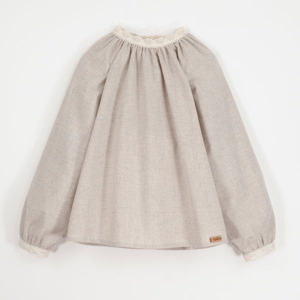 Popelin Sand Blouse With Lace