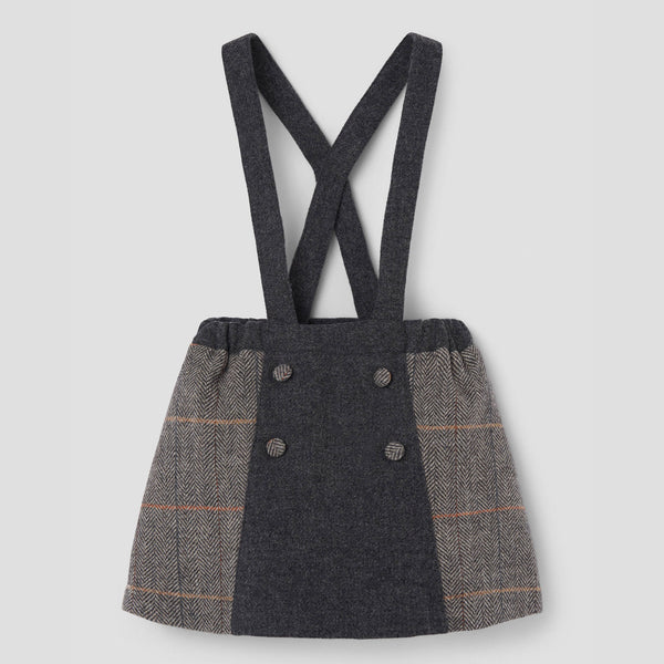 Popelin short skirt grey herringbone woollen contrasting with straps || 44.2