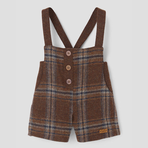 Popelin romper brown plaid woollen with crossover straps and pockets || 7.2