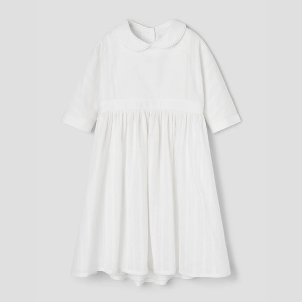 Popelin White Dress With Yoke And Baby Collar ||44.1