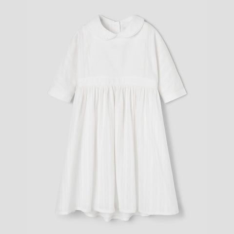 Popelin White Dress With Yoke And Baby Collar ||44.1