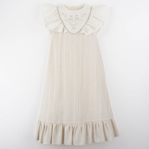 Popelin Lurex Midi Dress With Embroidered Yoke ||40.5