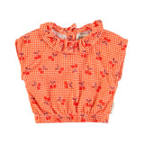 Piupiuchick Sleeveless Blouse W/ Collar | Red & White Checkered W/ Cherries