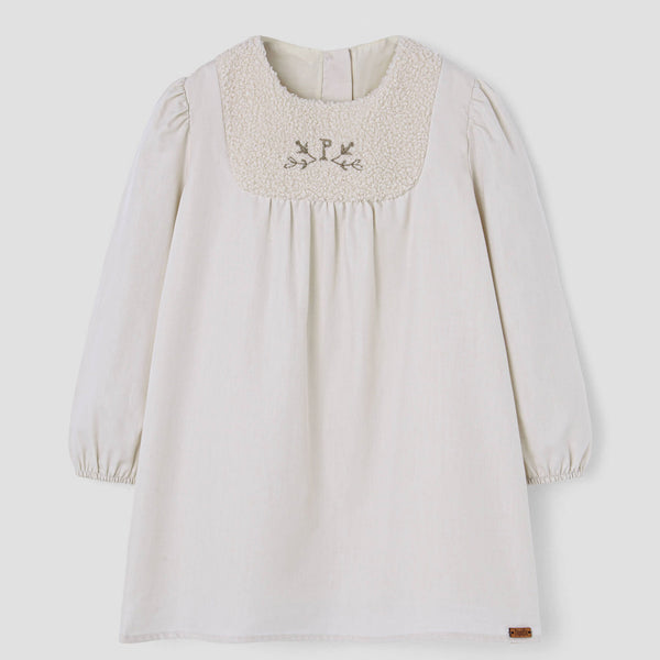 Popelin short dress off-white with embroidered yoke || 40.1