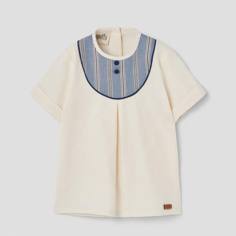 Popelin Blue Striped Shirt With Pleat ||18.4