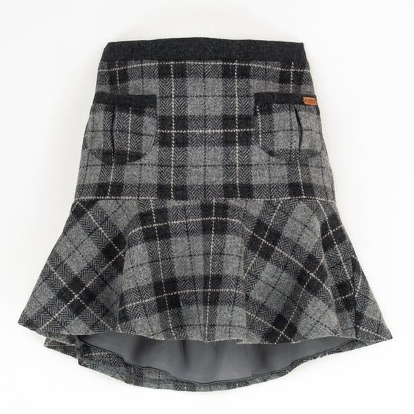 Popelin Grey Check Woollen A-Line Skirt hi