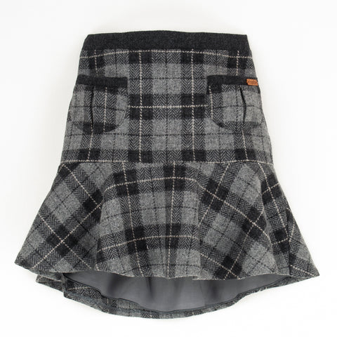 Popelin Grey Check Woollen A-Line Skirt hi