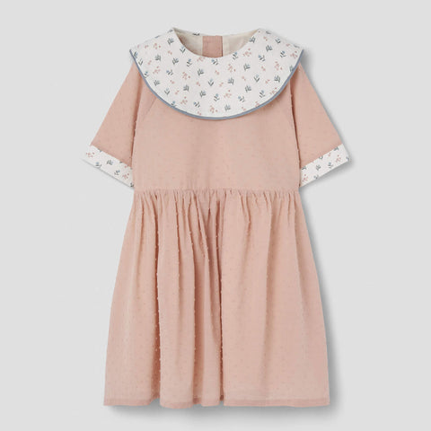 Popelin Mauve Pink Plumeti Short Dress With Bib Collar ||41.2