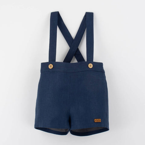 Popelin Navy Blue Linen Shorts With Straps ||11.5