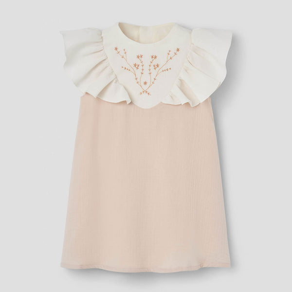 Popelin Dusty Pink Short Dress With Embroidered Yoke ||40.2