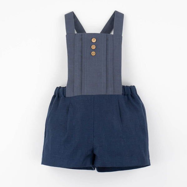 Popelin Navy Blue Linen Dungarees With Pleat ||10.4