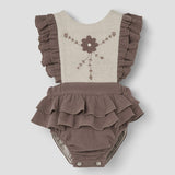 Popelin Brown Romper Suit With Embroidered Bib ||3.4