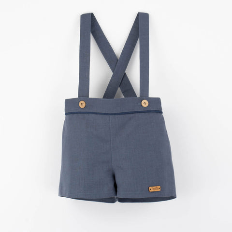 Popelin Slate Blue Linen Shorts With Straps||11.4