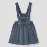 Popelin short dress grey-blue corduroy with embroidered bib || 43.2