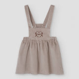 Popelin short dress taupe corduroy with embroidered bib || 43.1